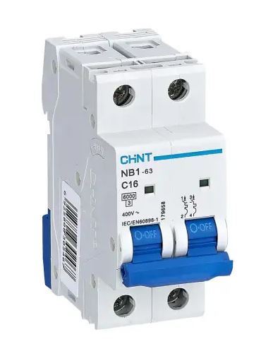 Disjoncteur miniature NB1, 16A CHINT 2 pôles Type C 480V c.a. 480 V c.c., pouvoir de coupure 10 kA