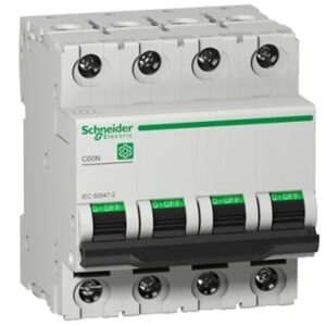 Disjoncteur Multi9 C60N, 63A Schneider Electric 4 pôles Courbe C 415V c.a. 250 V c.c., pouvoir de coupure 10 kA
