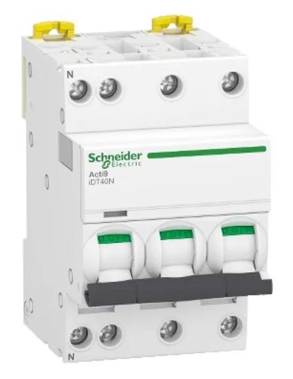 Disjoncteur miniature Acti9 Acti9 iDT40N, 25A Schneider Electric 3+N pôles Type D 400V c.a., pouvoir de coupure 6000 A