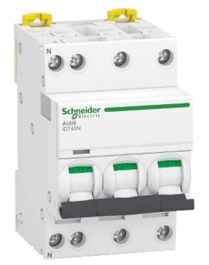 Disjoncteur miniature Acti9 Acti9 iDT40N, 20A Schneider Electric 3+N pôles Type D 400V c.a., pouvoir de coupure 6000 A