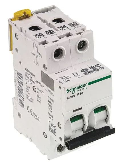 Disjoncteur miniature Acti9 Acti9 iC60, 3A Schneider Electric 2 pôles Type C 100V, 12 V, 130 V, 220 V, 240 V, 380 V, 400