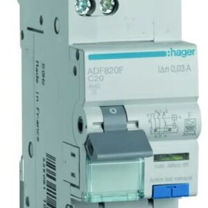 Interrupteur Différentiel Hager, 1 pôles, Type C, 20A F, 30 mA ADF IEC 60664, IEC 60898-1, IEC 60947-2