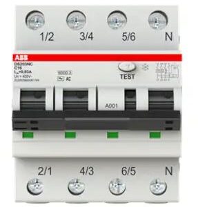 Disjoncteur différentiel magnéto-thermique ABB 4 pôles 16A, sensibilité 30 mA Type C RCBO DS203NC