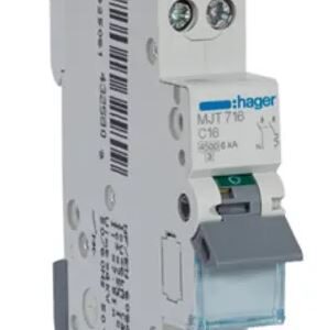 Disjoncteur miniature MJT, 16A Hager 2 pôles Type C 400V c.a. 253 V c.c., pouvoir de coupure 6 kA