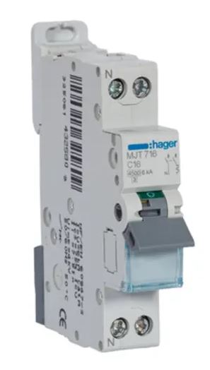 Disjoncteur miniature MJT, 16A Hager 2 pôles Type C 400V c.a. 253 V c.c., pouvoir de coupure 6 kA