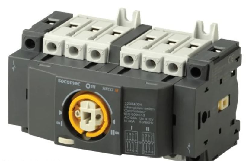 Commutateur inverseur Socomec, 4, pôles, Raccordement rapide, Mural, Rail DIN, IP65, 1600A, 20 A, 23 KW