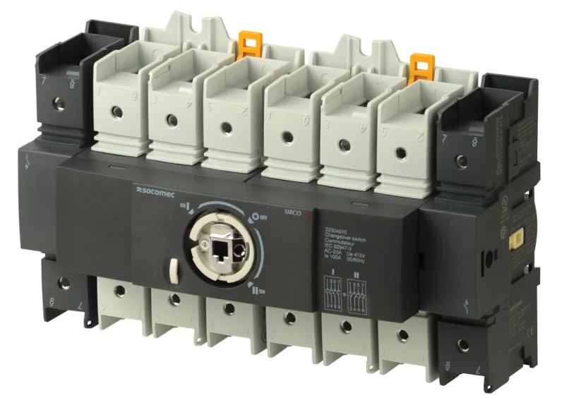 Commutateur inverseur Socomec, 3, pôles, Rail DIN, Raccordement rapide, Mural, IP65, 1600A, 20 A, 23 KW