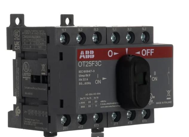Commutateur inverseur ABB OT, 3, pôles, Embase, IP20, 0A