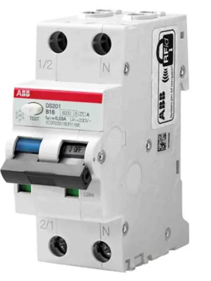Disjoncteur différentiel magnéto-thermique ABB 2 pôles 25A, sensibilité 30 mA Type C System Pro M Compact