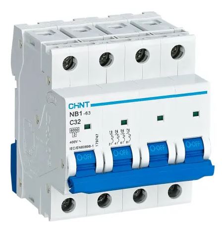 Disjoncteur miniature NB1, 32A CHINT 4 pôles Type C 480V c.a. 480 V c.c., pouvoir de coupure 10 kA