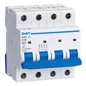 Disjoncteur miniature NB1 NB1, 63A CHINT 4 pôles Type C 415V c.a., pouvoir de coupure 10000 A