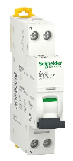 Disjoncteur miniature Acti9 Acti9 iDT40T, 6A Schneider Electric 1 pôles Type C, pouvoir de coupure 4.5 kA