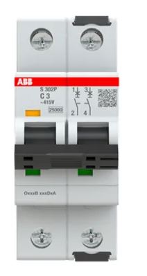 Disjoncteur miniature S300 S300, 3A ABB 2 pôles Type C 415V c.a. 125 V, pouvoir de coupure 100 kA