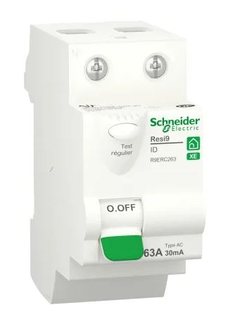 Interrupteur Différentiel Schneider Electric, 2 pôles, Type c.a., 63A a.c., 30 mA Resi9 Resi9 XE EN/IEC 61008, NF, CE