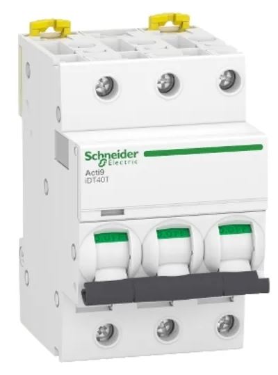 Disjoncteur miniature Acti9 Acti9 iDT40, 10A Schneider Electric 3 pôles Type C, pouvoir de coupure 4500 A