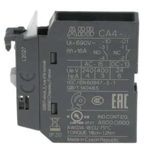 Contact auxiliaire ABB Vis 1 N/F 1 contacts 6 A Montage avant 600 V c.c., 690V c.a. CA4