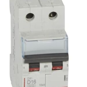 Disjoncteur, 16A Legrand 2 pôles Type D 400V c.a. 400 V c.c., pouvoir de coupure 10 kA