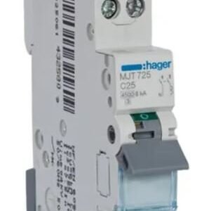 Disjoncteur miniature MJT, 25A Hager 2 pôles Type C 400V c.a. 253 V c.c., pouvoir de coupure 6 kA